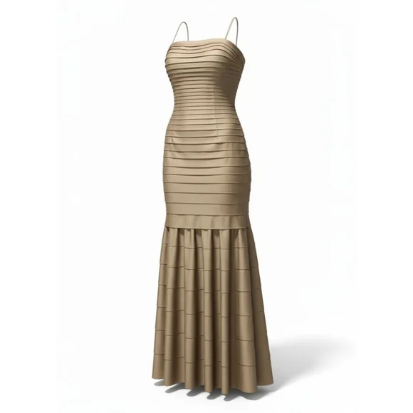 JS Collections Tan Tiered Evening Mermaid Gown, Size 14 - Picture 4 of 17